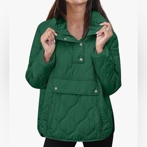 Green Quilted Pullover Jacket with Front Pocket